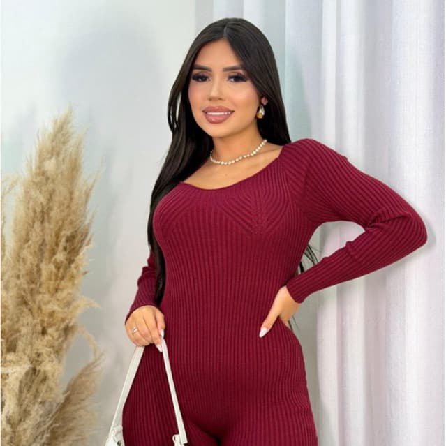 Macacão Feminino Tricot Modal Premium Manga Longa Canelado Inverno Moda Feminina