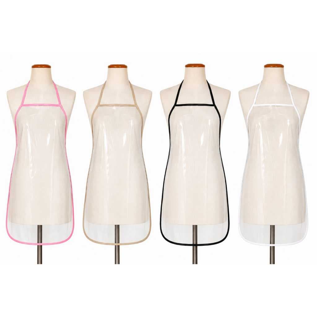 Avental PVC Transparente sem bolso e com Viés Adulto | Impermeável | Rosa, Bege, Preto e Branco | Produção Própria