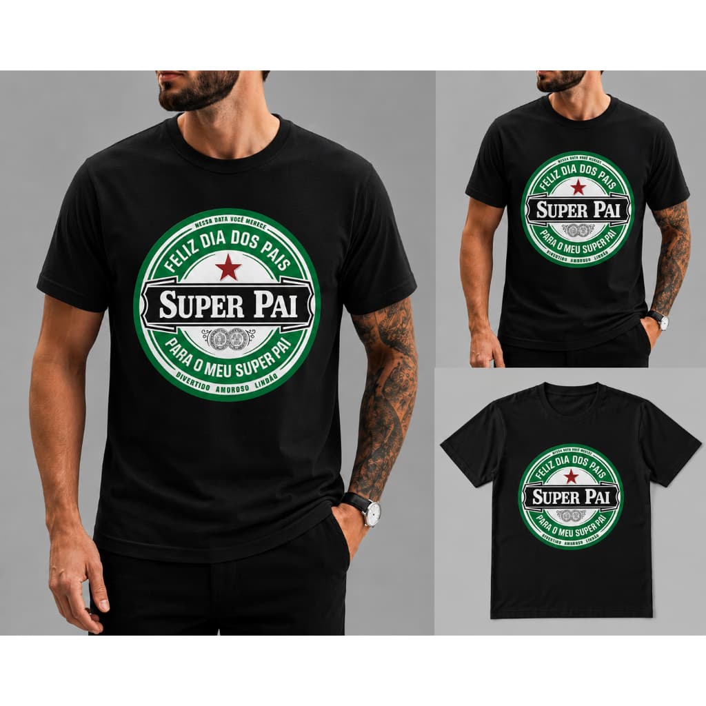 Camiseta Super Pai Dia dos Pais Masculina Estampada Presente para Pai 100% Algodão