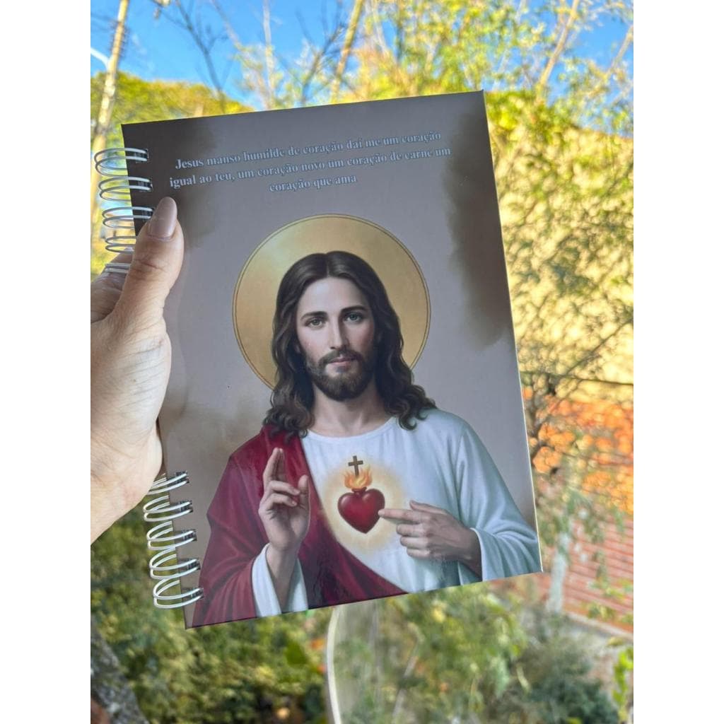 Caderno A5 Sagrado Coração de Jesus Católico Espiral 80 Folhas Diário de Oração e Estudos Bíblicos
