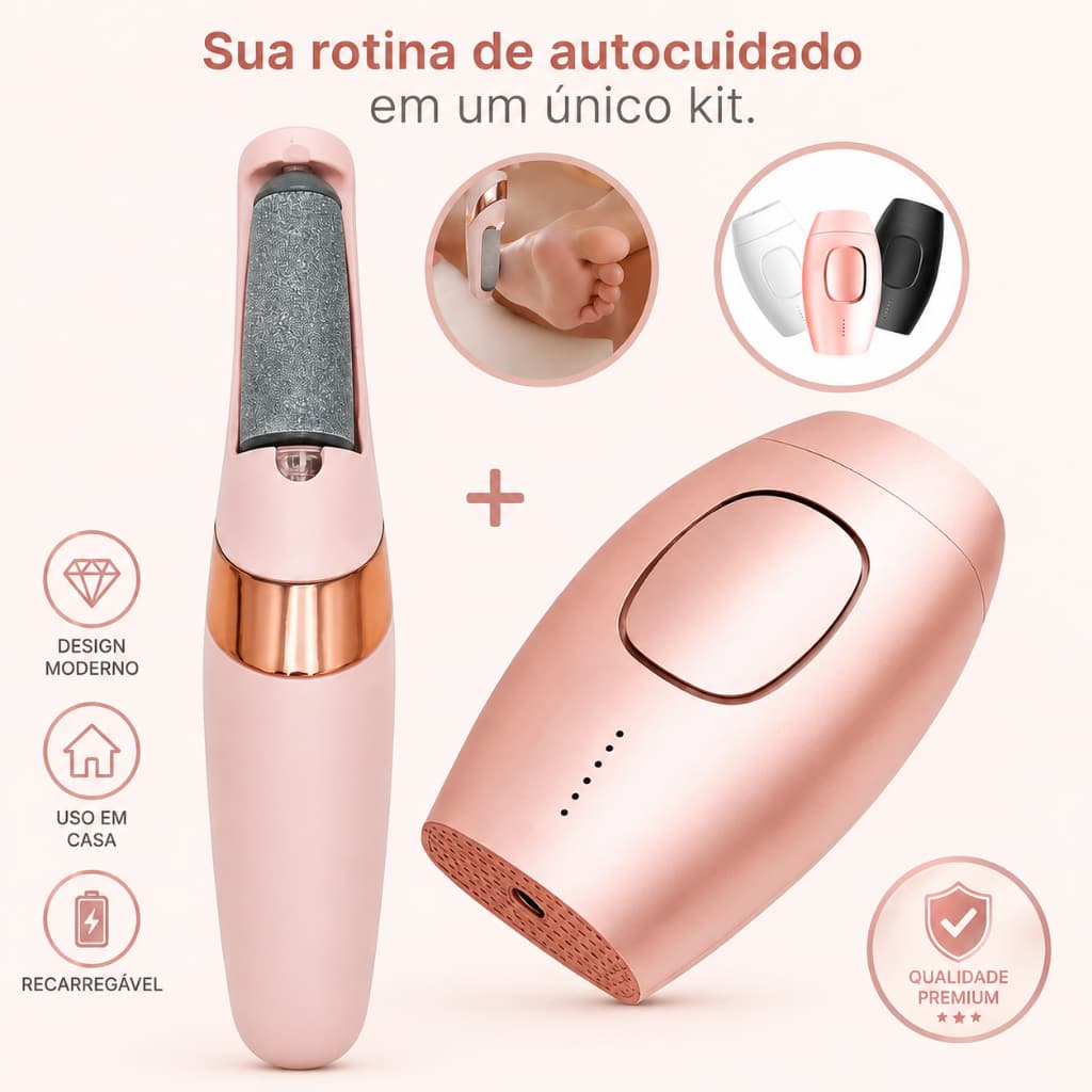 Kit Depilação IPL Luz Pulsada Feminino + Lixa Elétrica para Pés Recarregável Lumière Femme™
