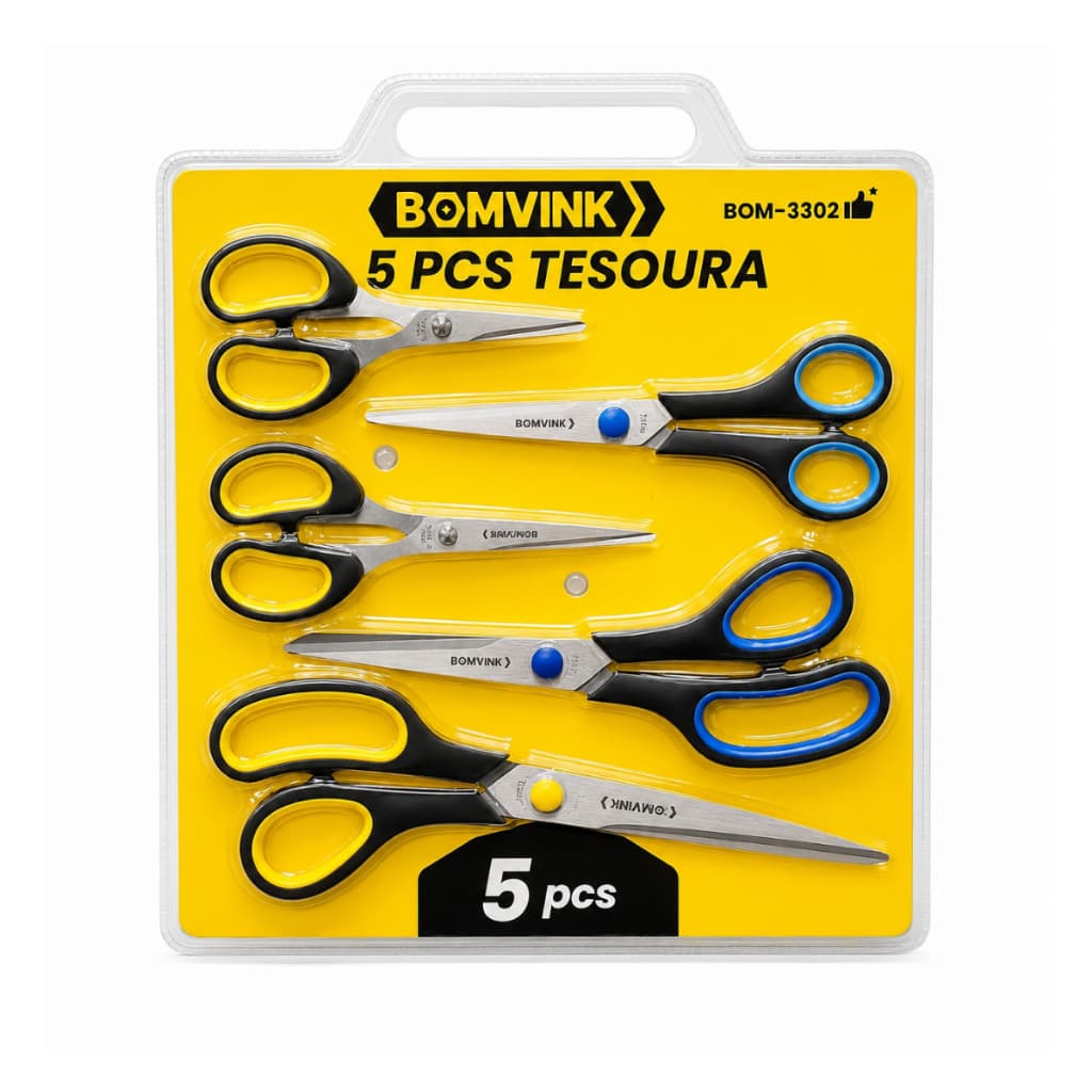 Kit Tesouras Multiuso Bomvink 5 Peças Aço Inox para Costura Artesanato Escritório Escola e Uso Doméstico