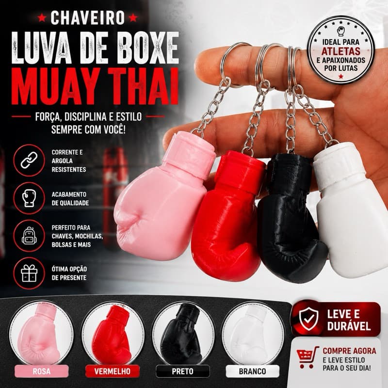 Chaveiro Luva de Boxe Muay Thai Mini Luvinha Academia Esporte Personalizado Presente para Mochila, Chaves e Bolsa