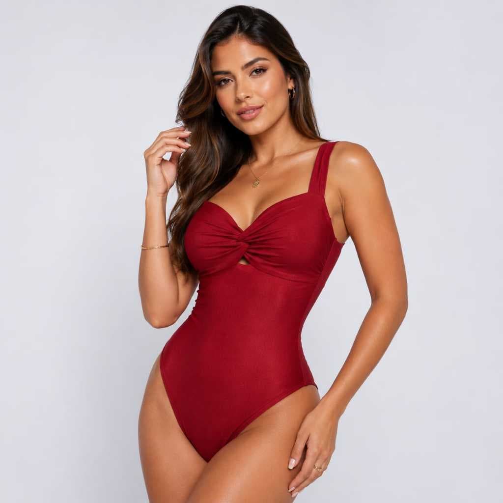 Body Maiô Feminino Elegante com Bojo Fixo Decote Torcido e Alças Largas Moda Verão Praia