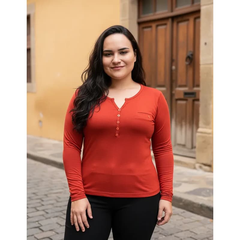 Blusa Manga Longa Com Botão Moda Evangélica Fashion Camiseta Casual Feminina Plus Size Malha Premium
