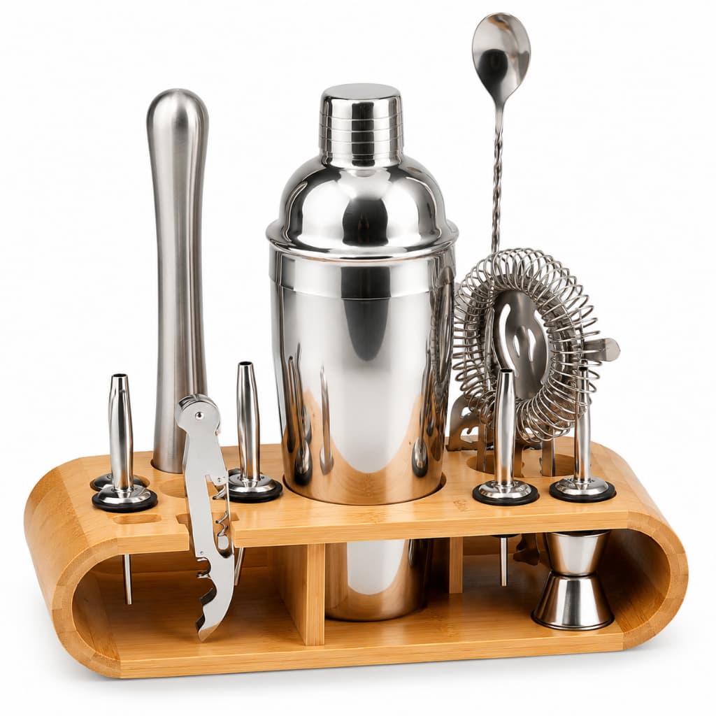 Kit Coqueteleira Bartender 12 Peças Inox Profissional Home Bar Caipirinha Drinks 550ml com Suporte