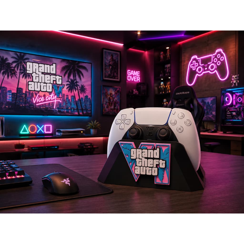 Suporte para Controle PS5 GTA VI – Organizador Gamer em Impressão 3D | Decoração Premium