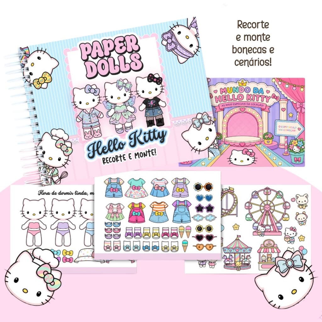 Paper Dolls Bonecas de Papel Hello Kitty | Livro Interativo de Bonecas de Papel Infantil para Recortar e Brincar