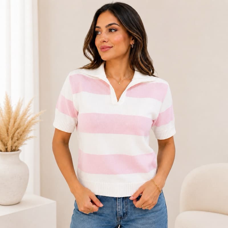 BLUSA POLO LISTRADA TRICÔ MODAL