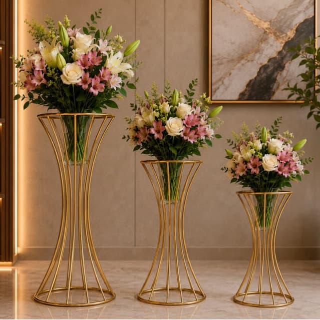 Kit 3 Vaso Dourado 70/60/50cm Metal Luxo Centro de Mesa Decoração Festa Casamento Suporte Arranjo Conjunto