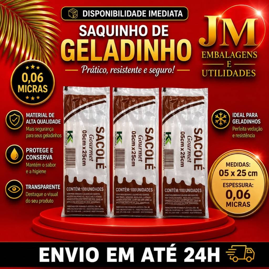 Saquinho para geladinho 05X25 (Kromasa) BD - 0,06 Micras Sacolé Juju Geladâo Dindim Geladinho Transparente Saco