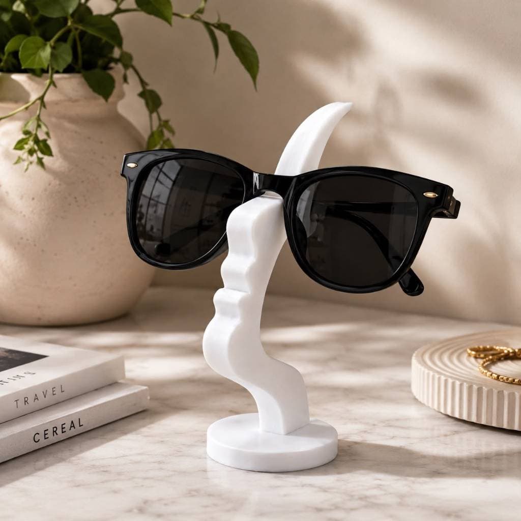 Porta Óculos Decorativo Organizador de Mesa Suporte para Óculos de Grau e Sol Branco e Preto