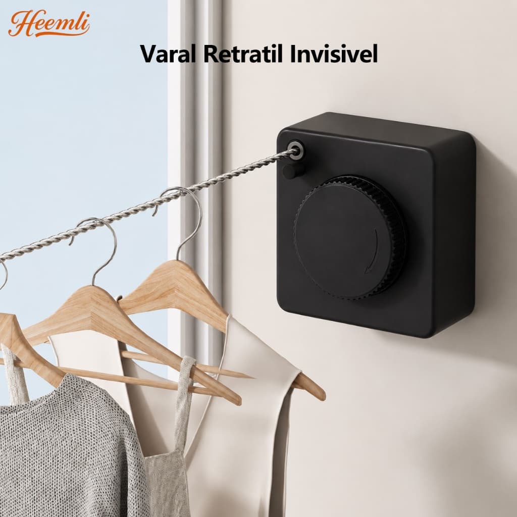 Heemli Varal Retrátil de Parede 4,2m para Roupas Banheiro Lavanderia