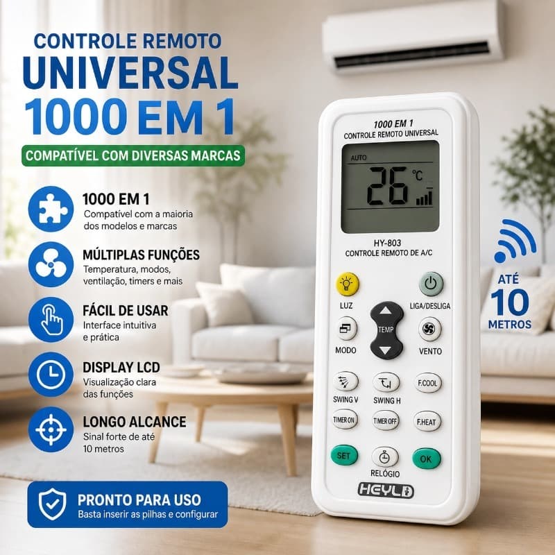 【Universal 1000 Em 1】Controle Remoto Para Ar Condicionado Diversos Modelo  Velocidade do vento/direção do vent-HY-803