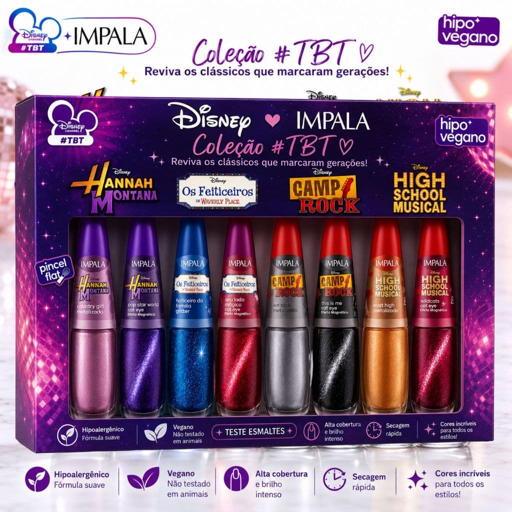 Kit Esmaltes Impala Disney Magnético Metálico 7,5ml Coleção Completa Esmalte Cat Eye