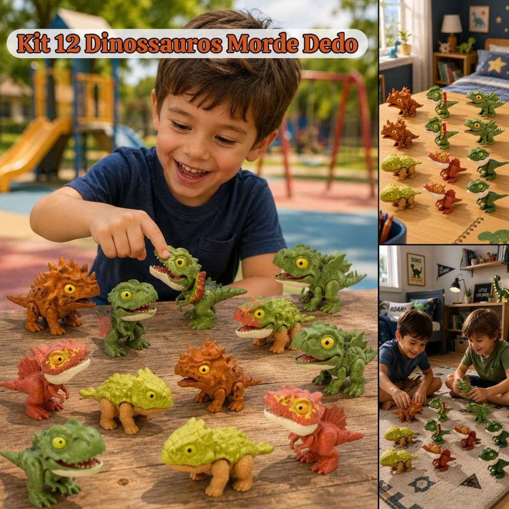 12 Brinquedo Dinossauro Morde Dedo Sensorial Sortidos Infantil Mini Colecionável