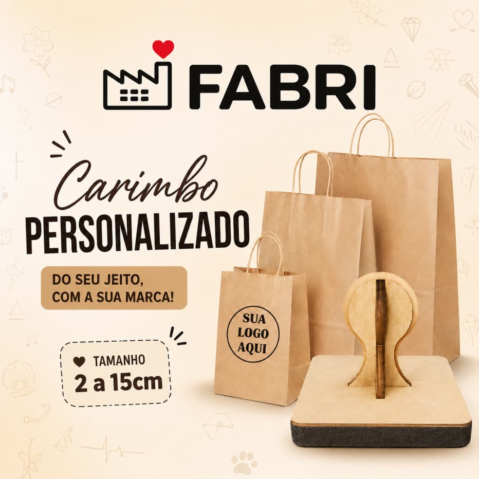 Carimbo Personalizado para Sacola Kraft / Tecido / Plástico Com a Sua Logo - de 2cm a 15cm