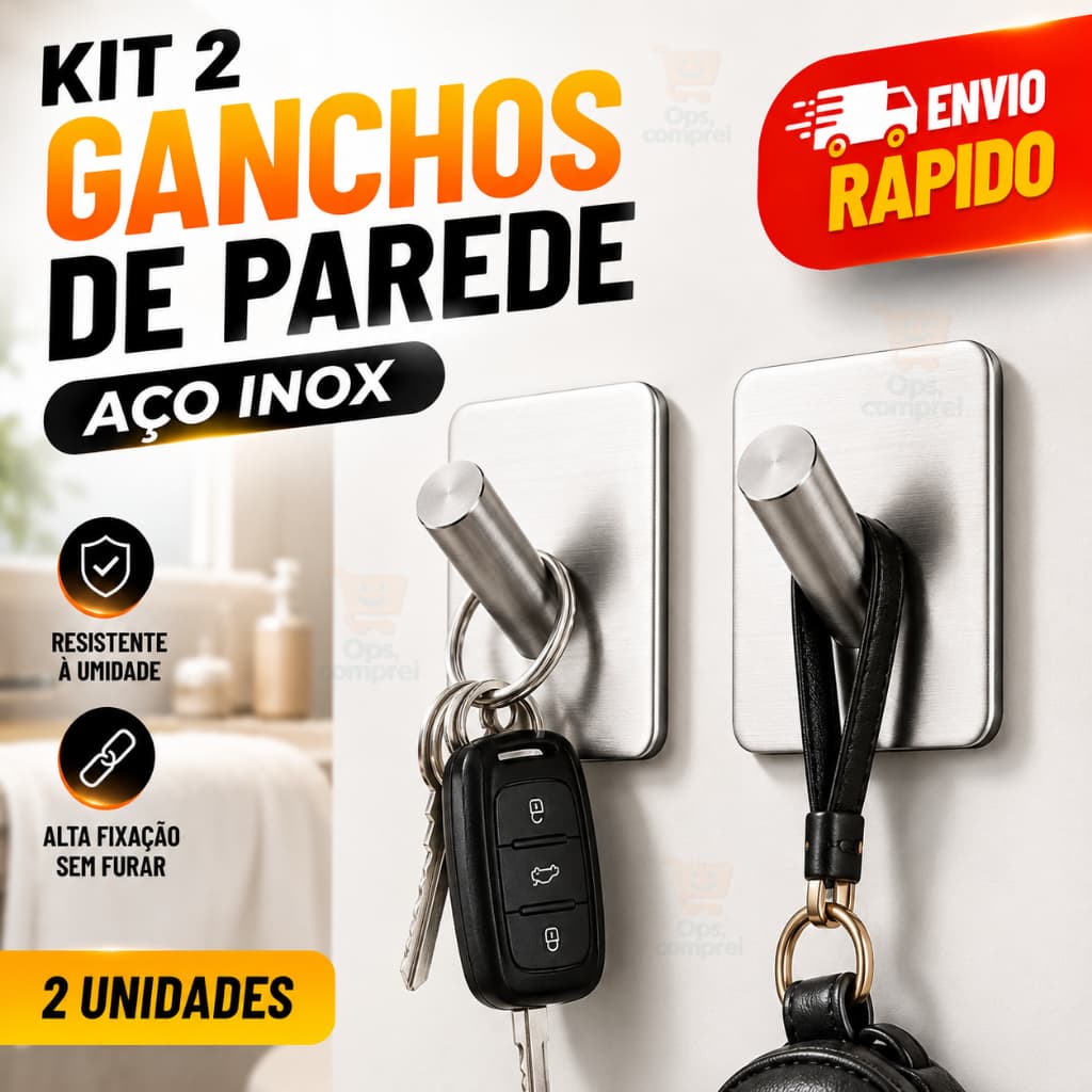 Kit Ganchos Inox Adesivo 3m Cabide De Parede Autocolante