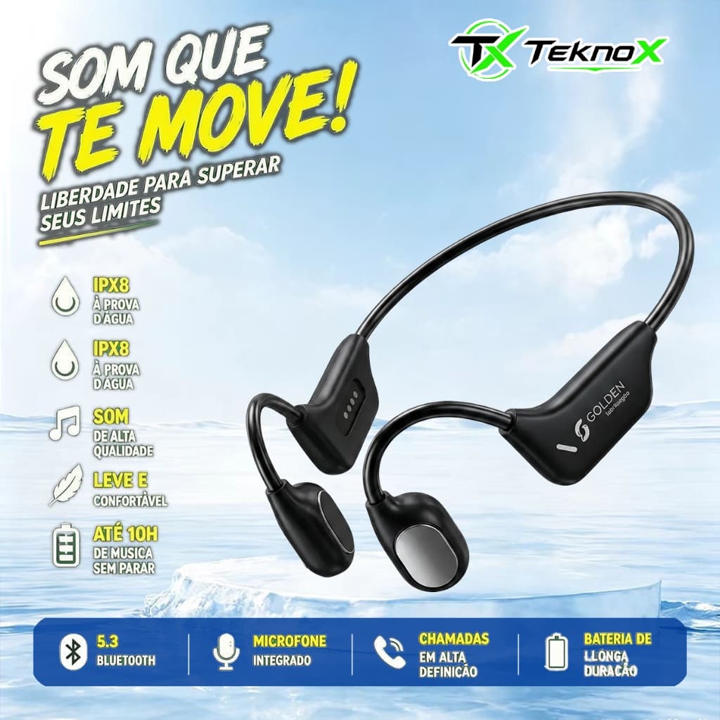 Fone de Condução óssea Prova d´água Bluetooth Esportivo