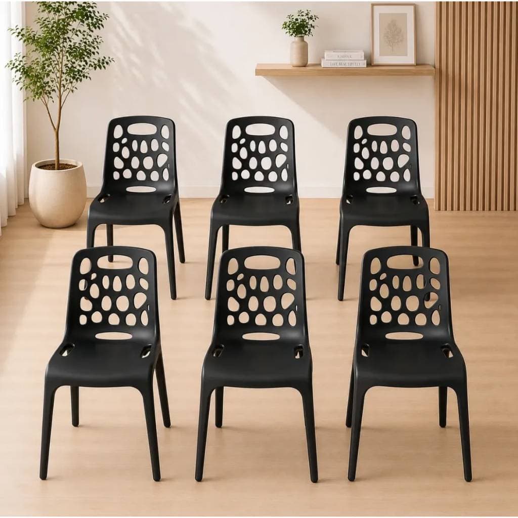 Kit Cadeiras 6 unidades Moderna Preta Design Vazado  | Cozinha, Escritório, Sala de Jantar e Área de Lazer