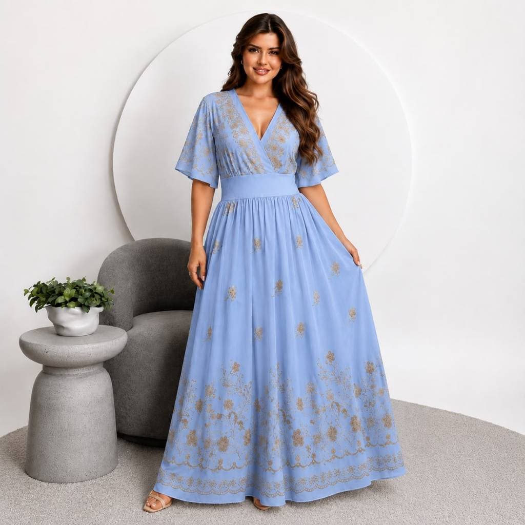 Vestido traspasado  moda evangelica Feminino Bordado Elegante Estiloso  Lindo Tendência 2026 -Entrega  RÁPIDO