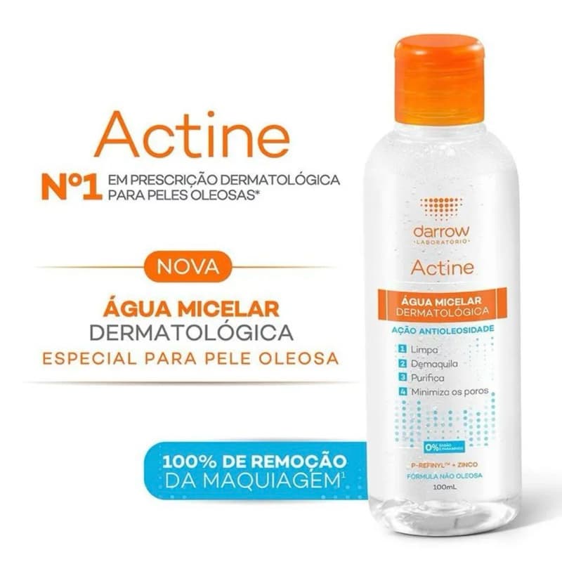 Actine Água micelar dermatológica ação antioleosidade 100ml