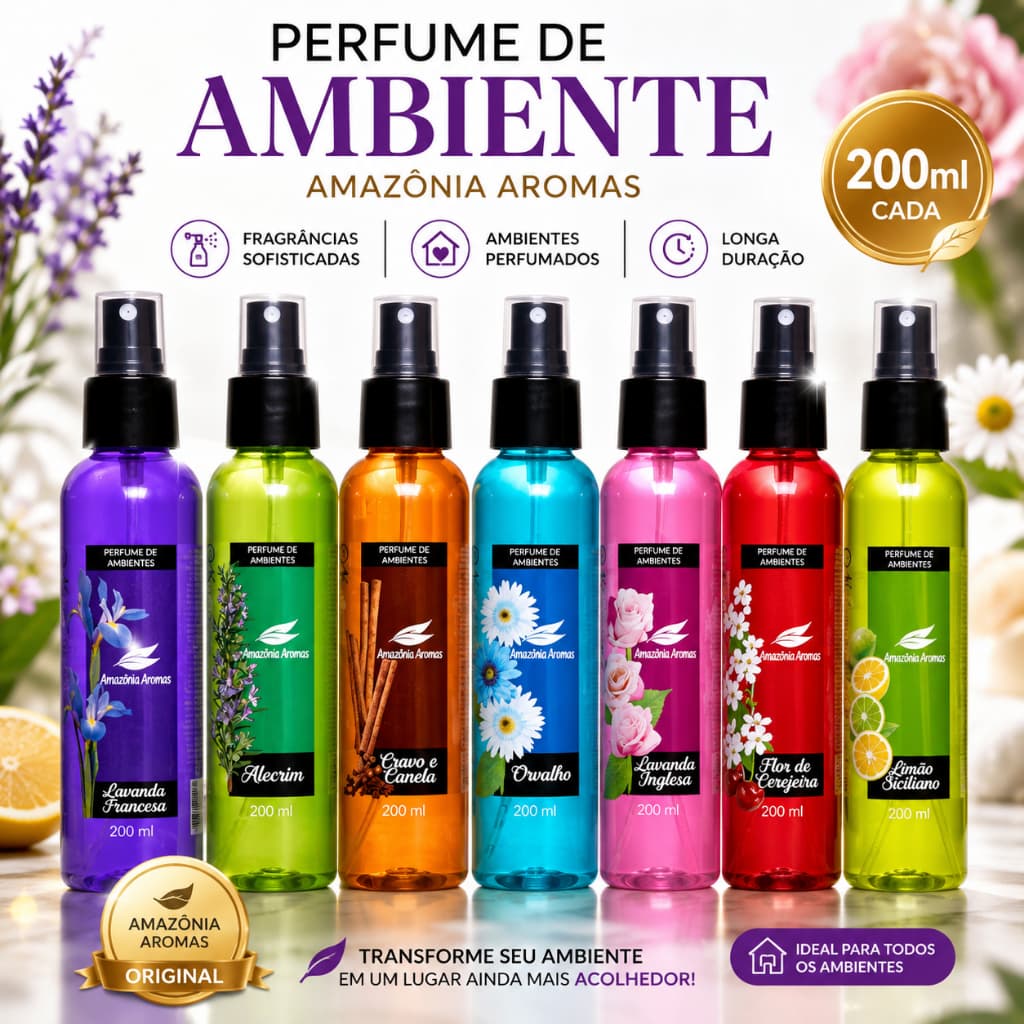 Perfume de Ambiente 200ml Amazônia Aromas Aromatizador de Ambientes Casa Cheirosa