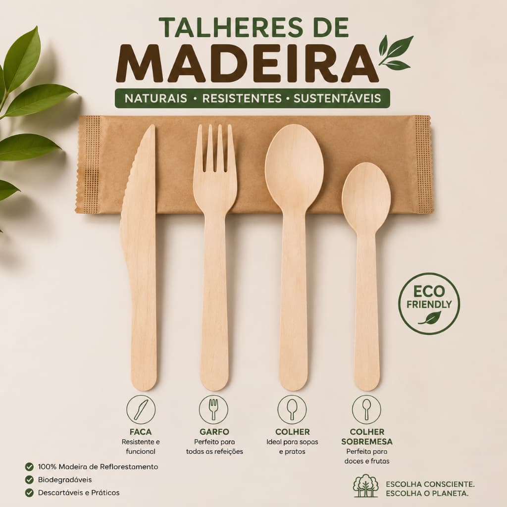 100un - Talheres madeira bio degradável