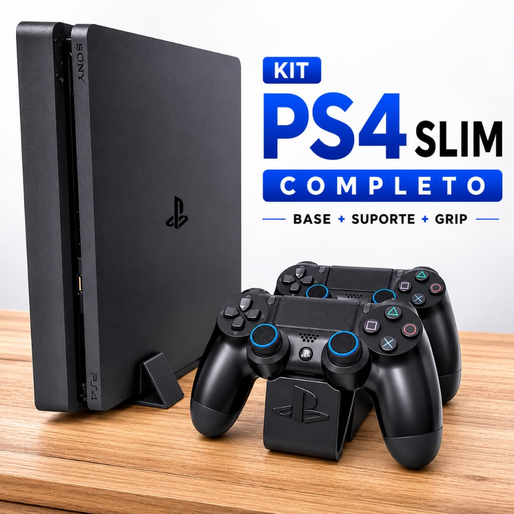 Base Apoio Vertical PS4 Slim + Suporte Controle Playstation 4 + Grip Analogico