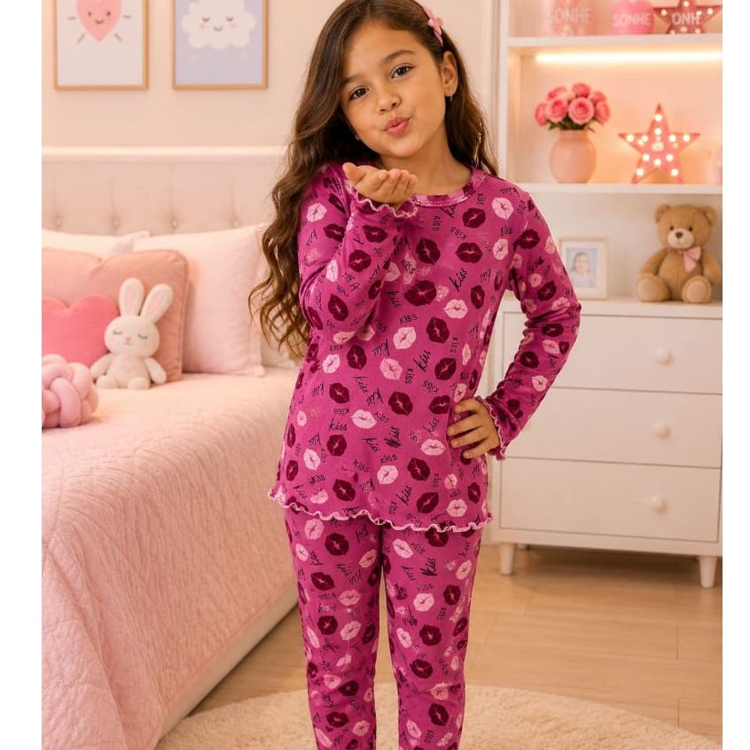 Pijama Infantil Menina / Pijama Infantil Manga Longa/ Tecido suede Macio