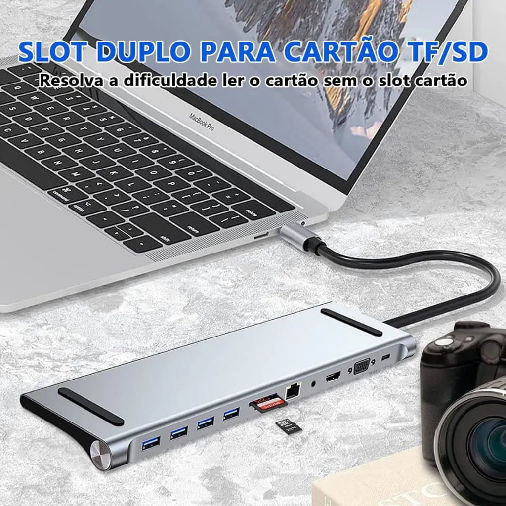 Dockstation Hub 11 Em 1 - Usb Tipo C compatível com Celular ou Notebook, Macbook, Dell, Lenovo e outros - MODEL:BYL-2003