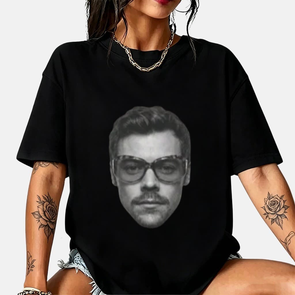Camiseta Feminina Estampa Rosto Óculos 100% Algodão Confortável Tamanhos Grandes Casual