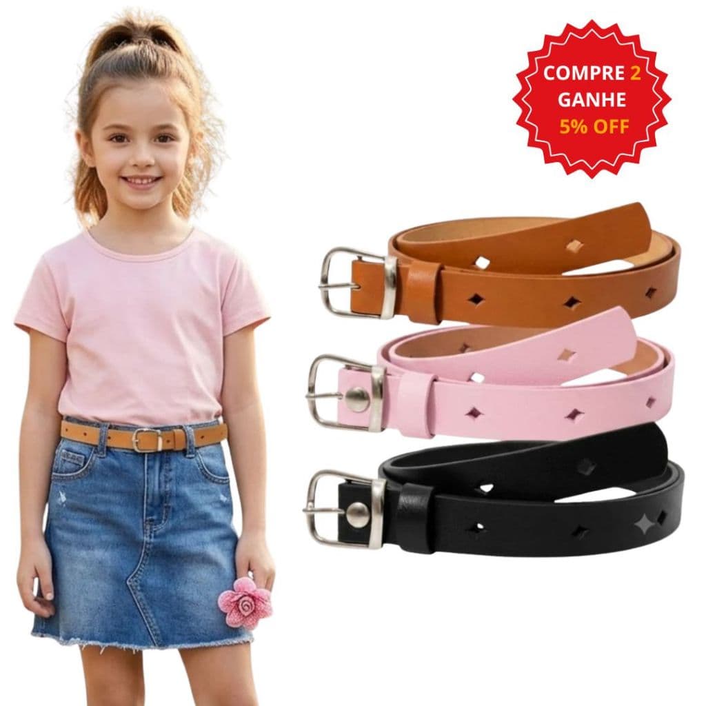 KIT 3 Cintos Infantil Feminino Fino 2cm largura Delicado para Meninas Fivela Prata Básica Casual Kids  - Larinha