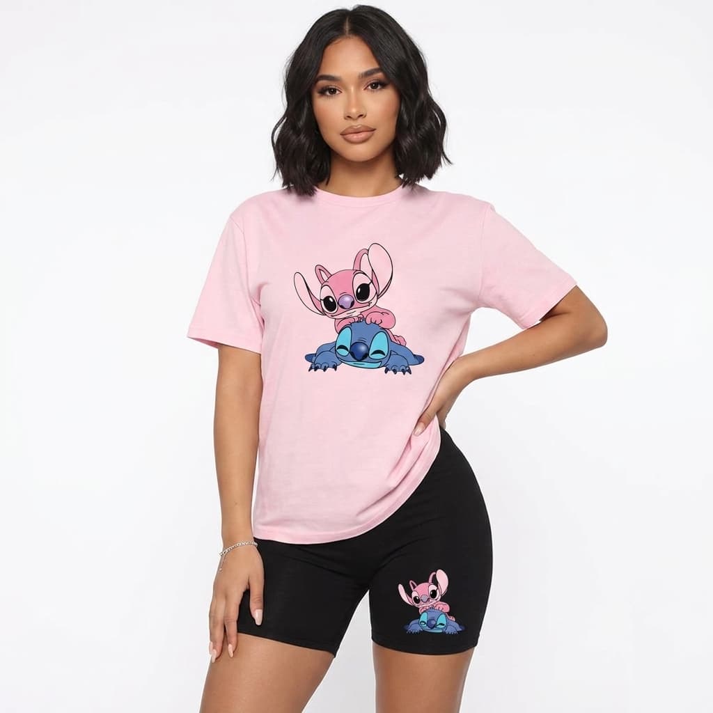 Conjunto Camiseta Algodão e Short Suplex Feminino Estampado Academia Fitnees Verão Atividades ao Ar Livre