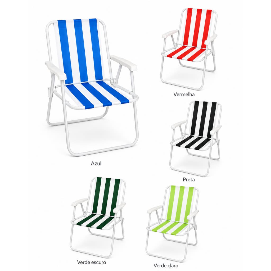 Cadeira De Praia Aço 110Kg Resistente Reforçada Portátil Camping Piscina Varanda Pesca Umbrella
