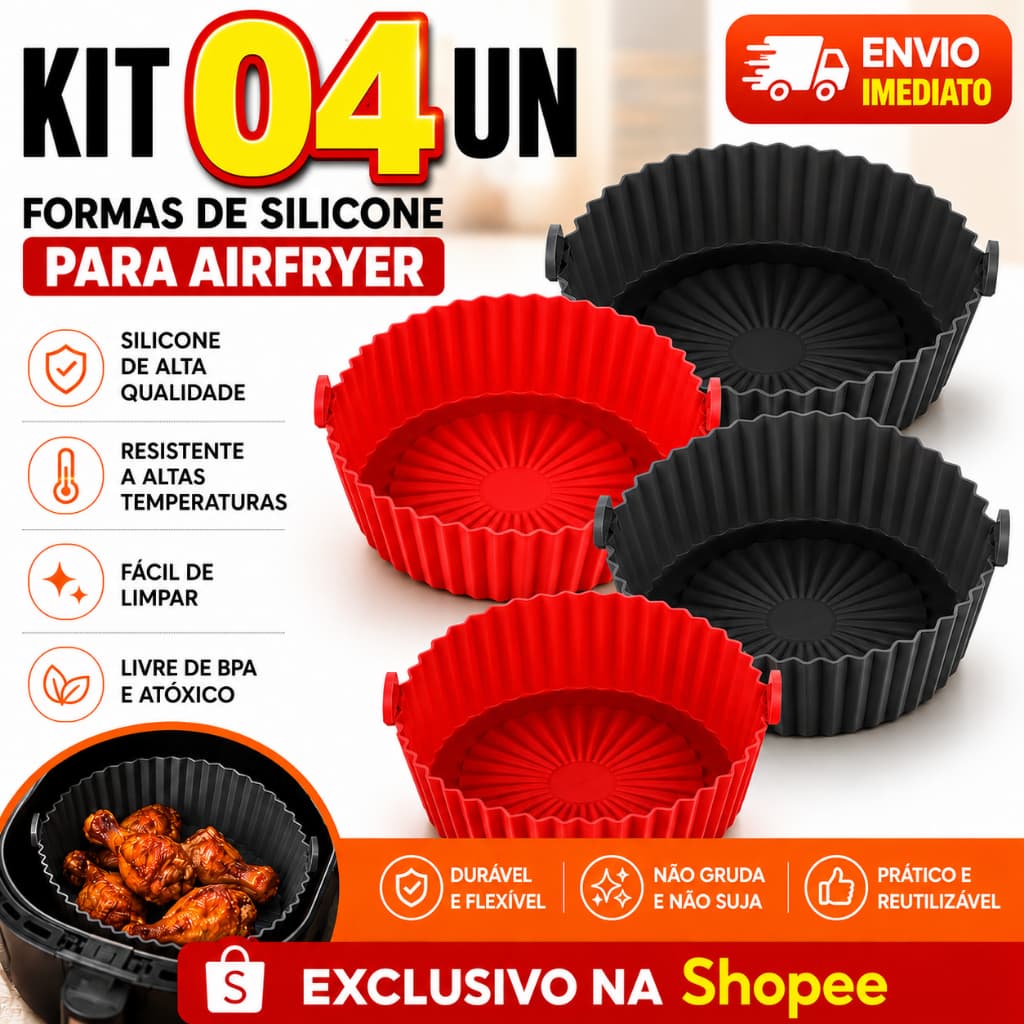 Kit 4/3/2 Formas De Silicone Para Air Fryer Forno Microondas Fritadeira Assadeira Reutilizável Antiaderente Flexível