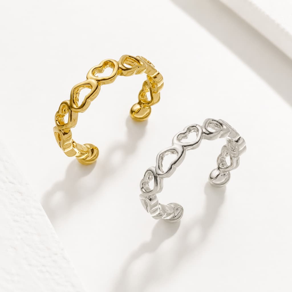 Piercing de Pressão Corações Banhado Ouro 18K ou Prata 925 Sem Furo Antialérgico Ear Cuff Feminino 1,6cm