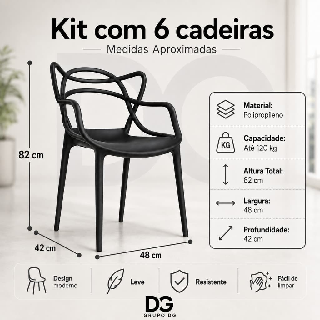 Kit 6 Cadeiras Empilháveis Reforçadas Design Sofisticado Moderno