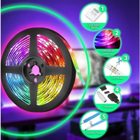 FITA LED 3528 RGB ROLO 5M YZTOP LED C/ SILICONE IP65 DUPLA FACE 300 LEDS + FONTE