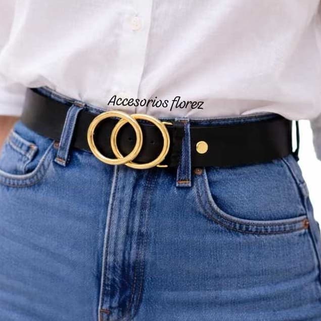 Cinto Feminino com  Fivela DUAS Argolas Dourado da Moda Casual
