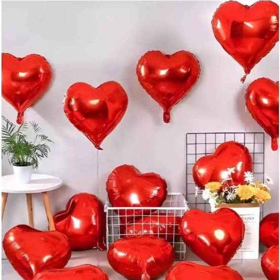 KIT C\ 10 Balões Metalizado Coração Diversas Cores Dia dos Namorados Mãe Artigo de Festa Decoração 45CM