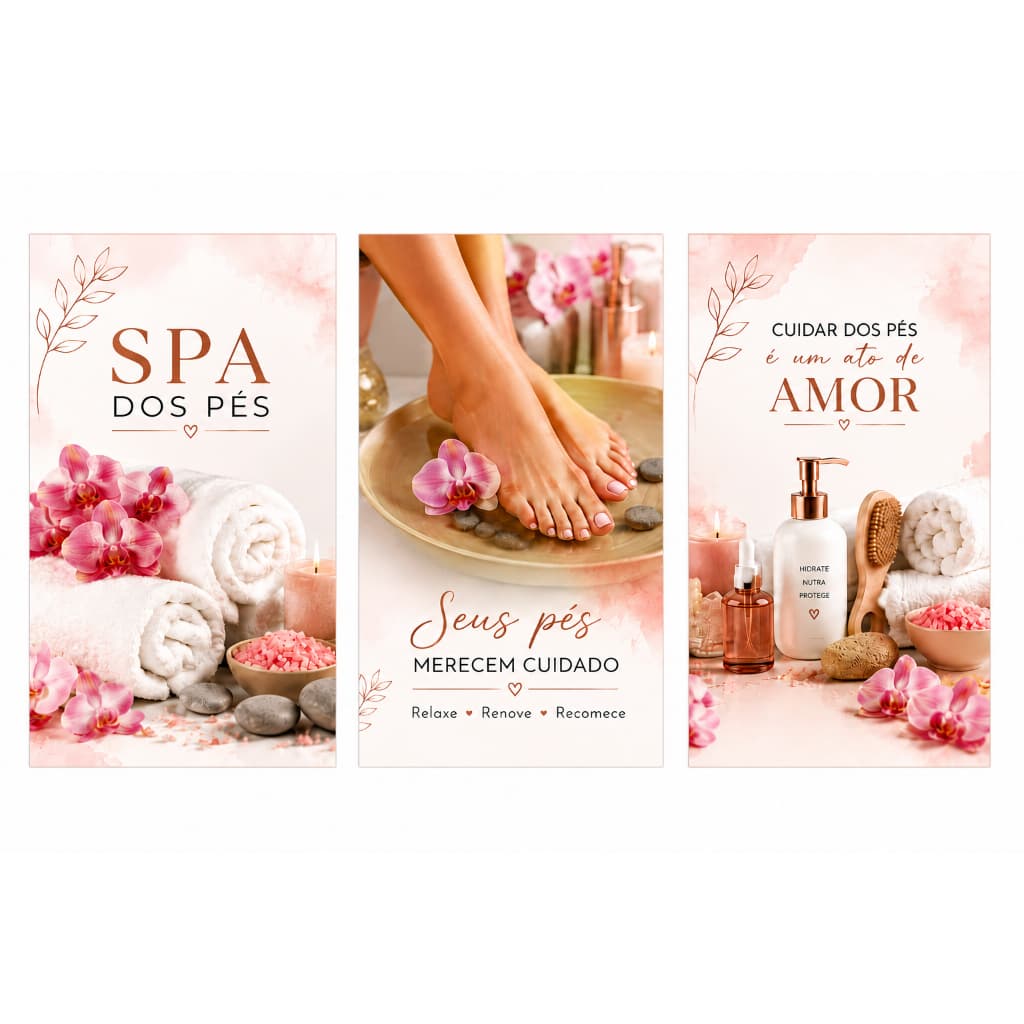 Quadro Decorativo Kit 3 Peças Spa dos Pés Para Clínica de Podologia e Estética