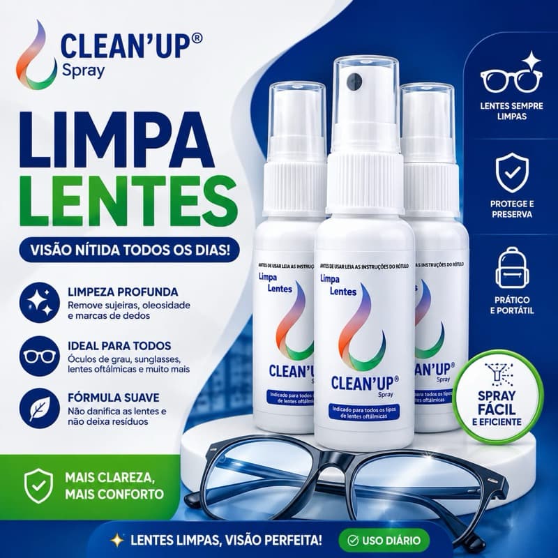 Kit 10 Spray Limpa Lentes  Clean'Up 25ml todo oculos. Limpeza versátil