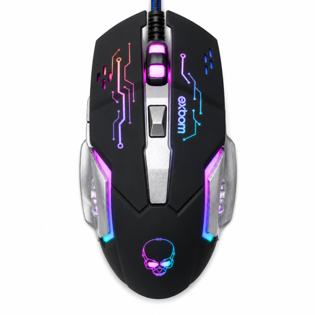 Mouse Gamer EXBOM MS-G280 Design Ergonômico LED RGB Plug and Play 4800 DPI 6 Botões
