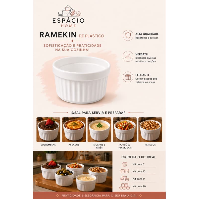 Kit Ramekin Plastico Multiuso | Potes para Molhos, Patês, Pestiscos e Sobremesas | 6, 10, 14 e 20