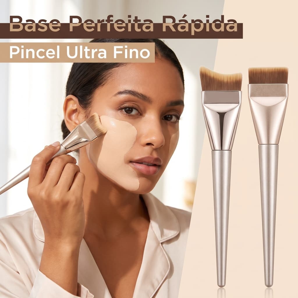 Pincel de Base Profissional Cabeça Chata Ultra Fina Para Cremes e Contornos Faciais