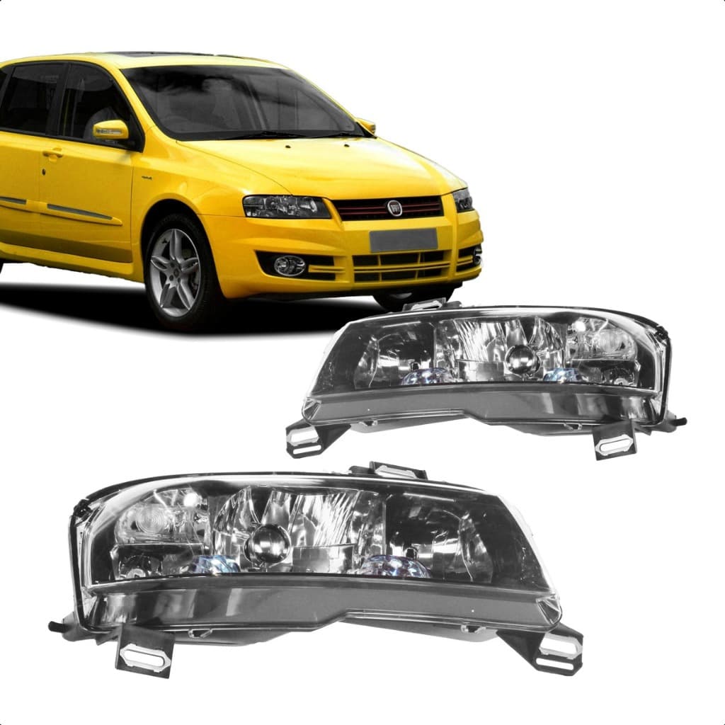 Farol Fiat Stilo 2003 a 2011 Elétrico Sem Motor Fumê Com Auxiliar Plug Quadrado Lado Direito OU Lado Esquerdo - Marca RF
