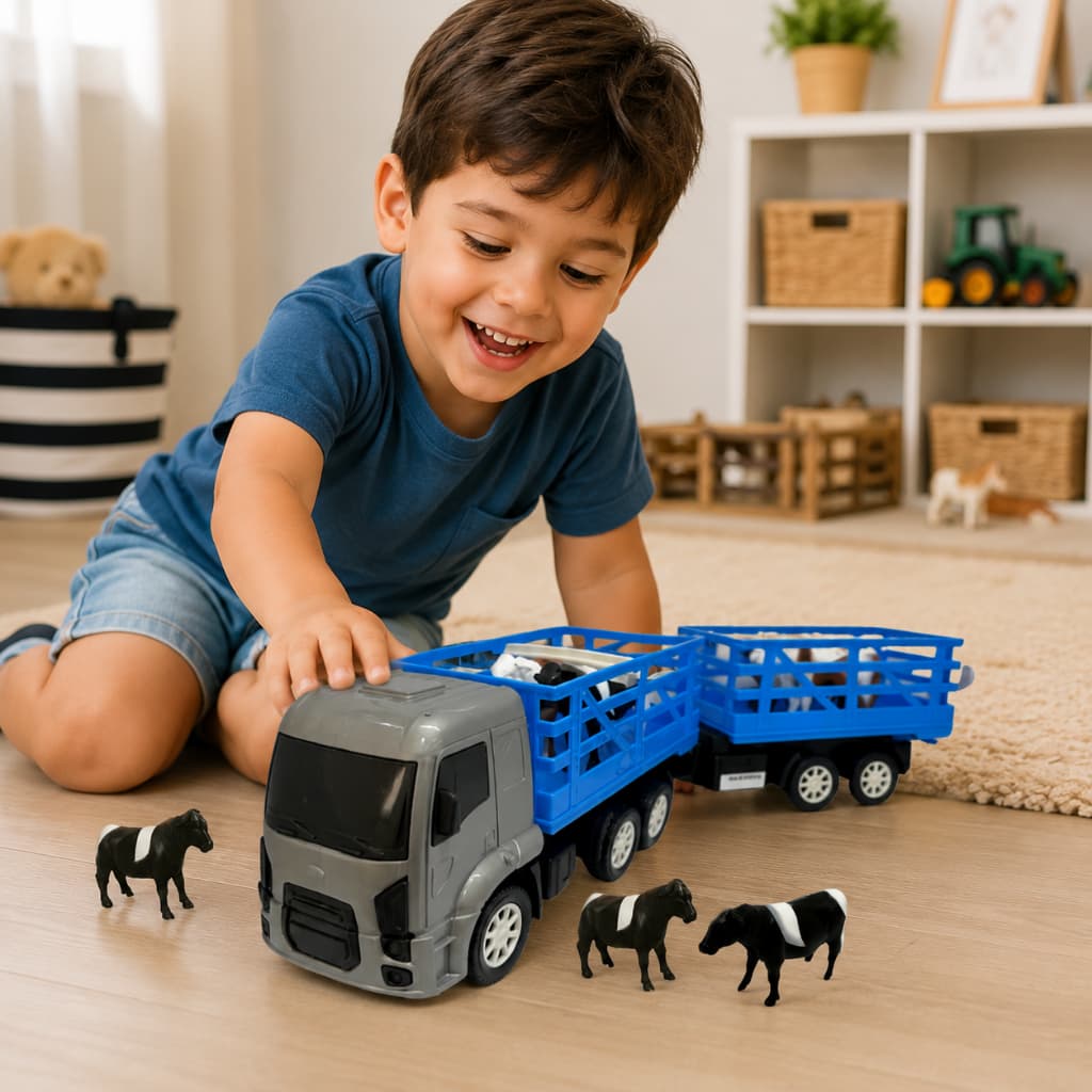 Caminhão De Brinquedo Grande Com 4 Bois De Plástico Menino Menina Presente Dia Das Crianças