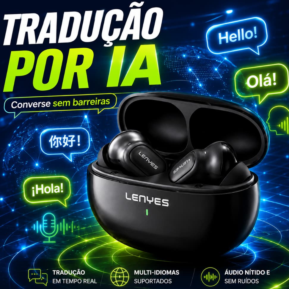 Fone Bluetooth 5.3 ANC ENC Cancelamento Ruído 35dB Tradução Simultânea IA 6h Bateria Lenyes Air56 TWS Sem Fio
