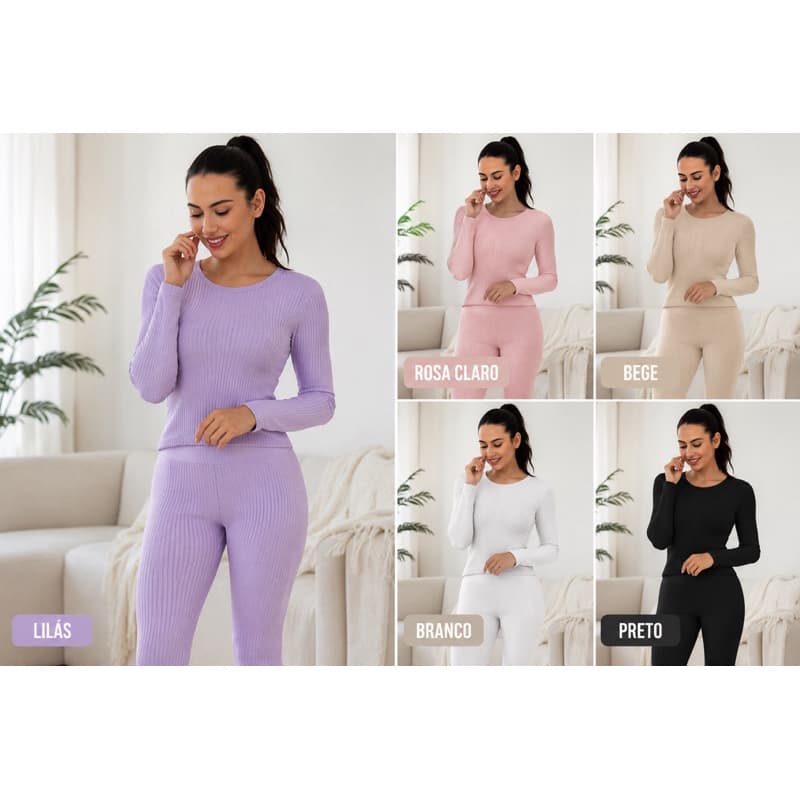 Conjunto Segunda Pele Flanelado Feminino Manga Longa